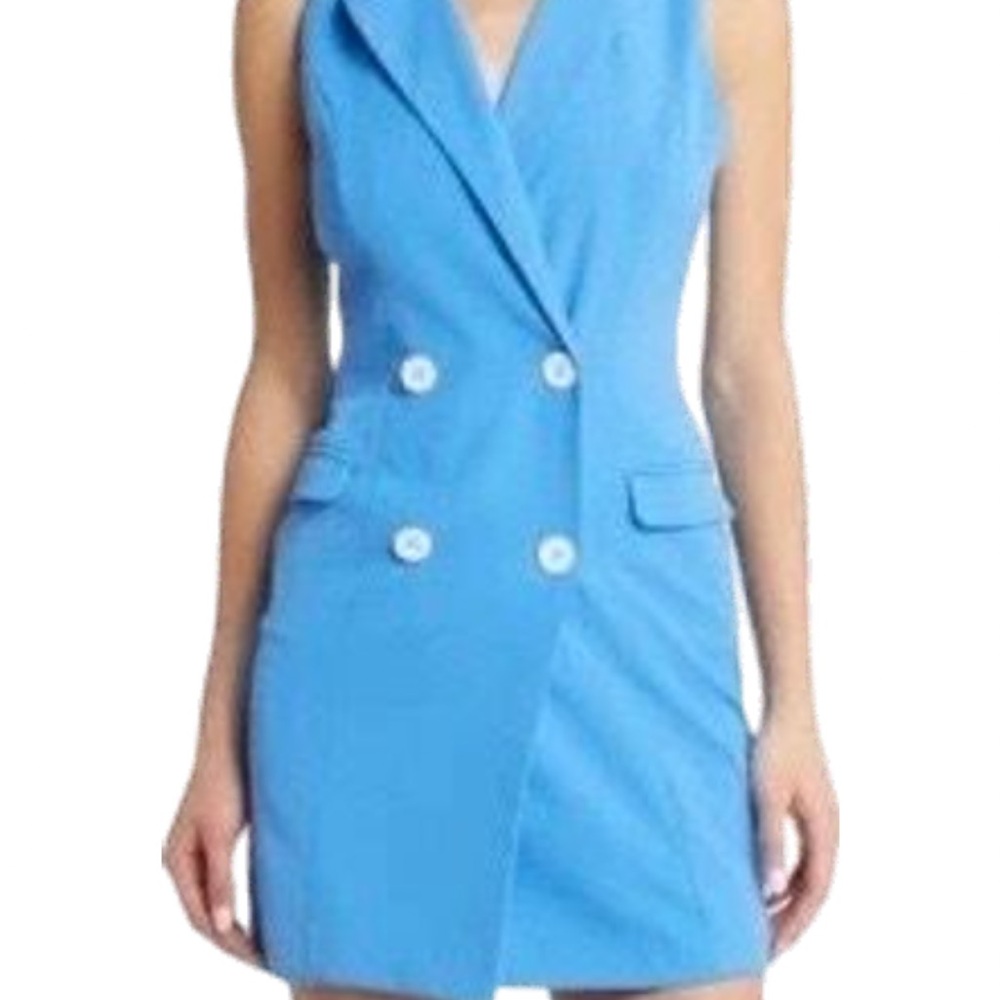 Chic Blue Double-Breasted Mini Dress